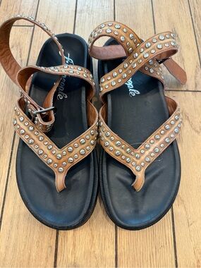 Free People Tan Studded Thong Sandals